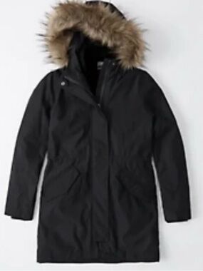 Abercrombie & Fitch Black Parka Coat with Faux Fur Trim Hood